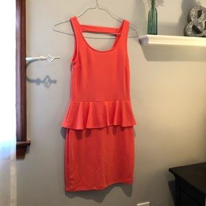 Coral peplum dress. Cotton